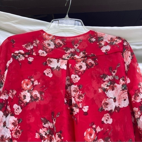 KUT from the Kloth red floral sheer long sleeve blouse, size small - Picture 7 of 9